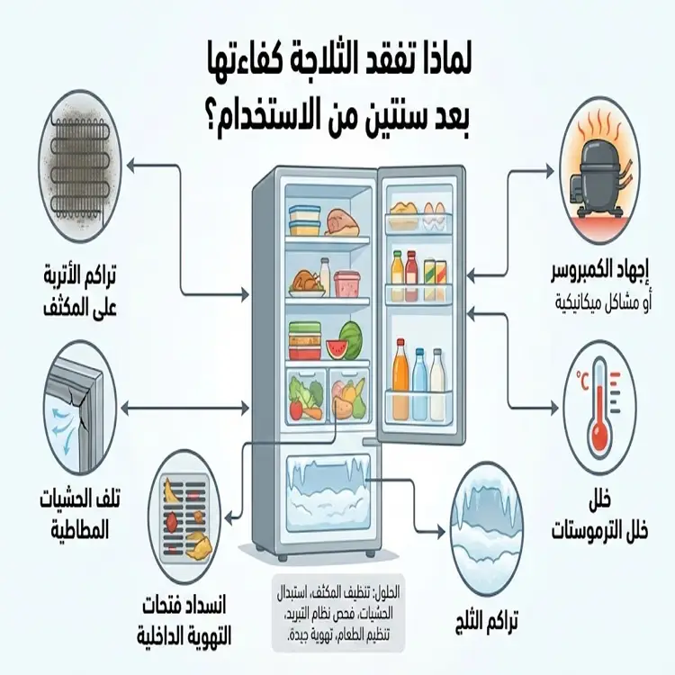لماذا تفقد الثلاجة كفاءتها بعد سنتين من الاستخدام؟